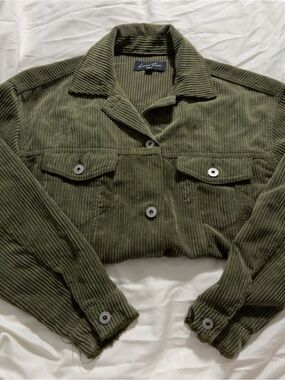 Love Tree Olive Green Corduroy Crop Jacket